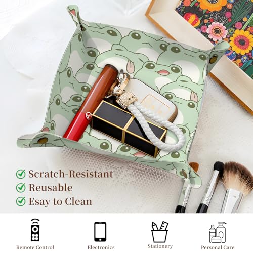 PU Leather Jewelry Valet Tray, Portable Catchall Tray for Keys, Wallet, Watch,Travel Jewelry Tray Organizer for Nightstand Desk Entryway Home Decor Gift for Women Men Cute Frogs - color: Cute Frogs