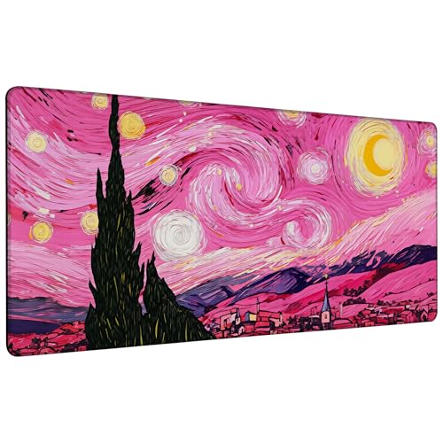 Pink Starry Night Gaming Mouse Pad with Stitched Edges Non-Slip Rubber Base Mouse Pad for Office,Computer,Keyboard,Laptop and Home Desk,35.4 x 15.7 Inch - color: Pink Starry Night, size: 15.7*35.4inch