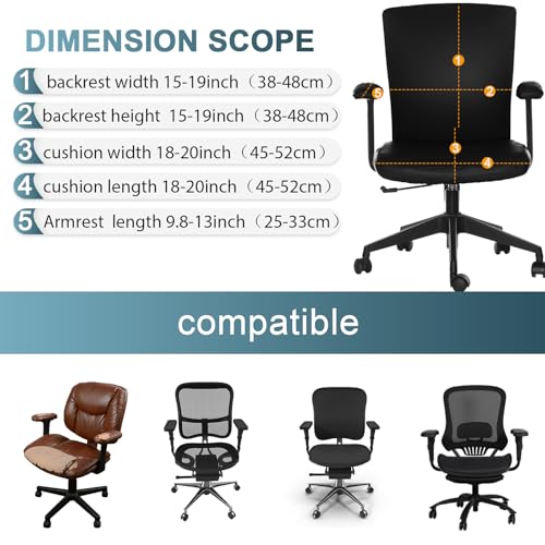 Tallew 4 Pcs Office Chair Covers PU Leather Office Desk Accessories Universal Computer Chairs Cover Stretchable Protective Chair Seat Covers Desk Armrest Cover Slipcovers Rotating Backrest (Black) - color: Black