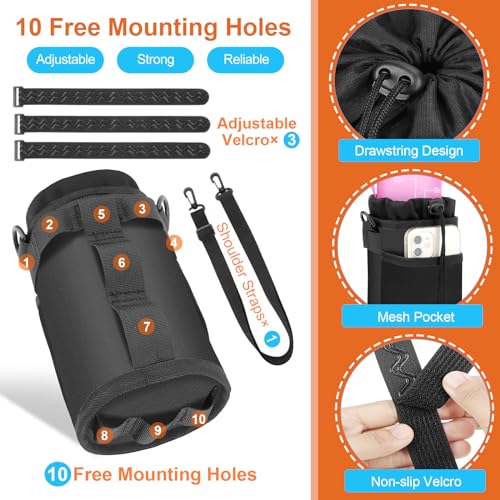 Bike Water Bottle Holder 32oz - 40oz Bike Cup Holder Multi-Holes Installing Insulated Water Bottle Holder for Bike with Removable Non-Slip Hook&Loop Fasteners and Shoulder Strap (Black) - color: Oxford Cloth, Black