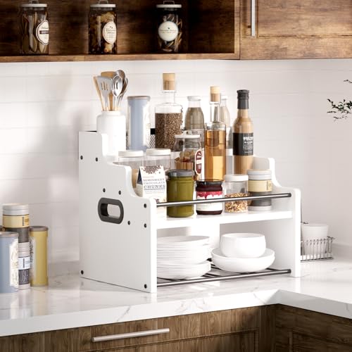 4-Tier Wood Display Shelf Wine Rack for 16 Bottles Wood Coffee Syrup Organizer with Handles Home Whiskey Shelf Retro Mini Liquor Cabinet Spice Rack Coffee Bar Shelves, White - color: White