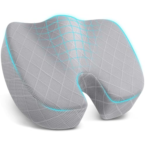 TushGuard Office/Car Seat Cushion, Non-Slip Sciatica & Back Coccyx Tailbone Pain Relief Chair Pad, Memory Foam Butt Pillow for Computer Desk, Wheelchair, Driving (Light Grey, X-Large) - color: Light Grey, size: X-Large