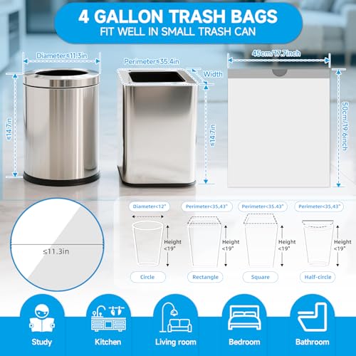 180 Count 4 Gallon Drawstring Small Trash Bags for Bathroom Office | 1.2 Mil, Unscented, Stretchy, Quick Cinch, White, Tear-Resistant, Leakproof Liners for Bedroom, Office & Kitchen Wastebasket - size: 1 Count (Pack of 180), style: 4G-Drawstring-180 Count