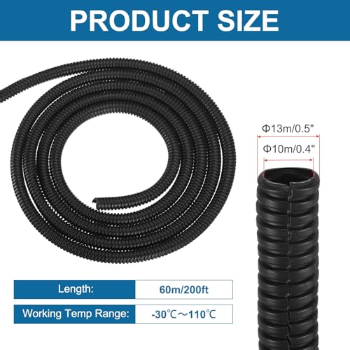 MECCANIXITY 3/8 Inch 200ft Split Wire Loom Tubing, Flexible Cord Protectors with Installation Tool Cable Management Sleeve Conduits Cover for Office Home Electrical Automotive Wires, Black - color: Black, size: 3/8 Inch 200ft