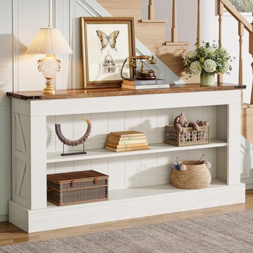 Tribesigns 63-Inch Long Console Table for Entryway, Narrow Long Entry Table with Shelves for Living Room, Farmhouse Sofa Console Behind Couch, for Foyer, Hallway, White and Brown - color: White and Brown