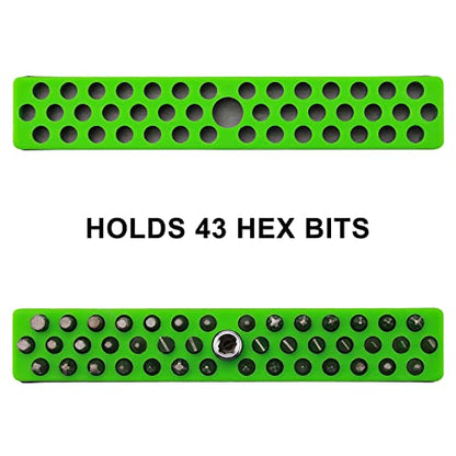 Mayouko 1/4" Magnetic Hex Bit Holder Rack Organizer, 43 Holes, 1/4-Inch Drill Bit Holder, Green, 2 Racks, Magnetic Bit Holder with Magnet Base for Screwdriver Bits - color: Green-2packs