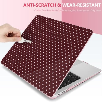 DONGKE Case for MacBook Air 13 Inch (2021-2018 Models A2337 M1/A2179/A1932), Burgundy Polka Dots Hard Shell Case with Keyboard Protector, Compatible with Retina Display and Touch ID - color: Burgundy Polka Dots