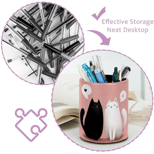 Black and White Cats Pen Holder Pencil Organizer for Desk, 3.1” x 3.1” x 3.9” Pencil Cup Office Supplies, Large Capacity Cute Pen and Makeup Brush Holder for Home, School, Desktop - color: Black and White Cats