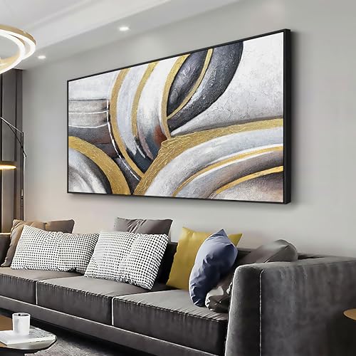 Framed Abstract Wall Art Black White and Gold Abstract Painting Canvas Wall Artwork Modern Home Wall Decor for Living Room Bedroom Office 24"x48" - color: Brown Gold, size: 48"L x 24"W