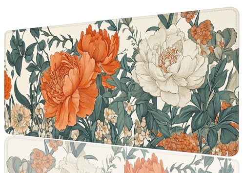 Vintage Floral Large Mouse Pad Peony Botanical Etching Line Art Style XL Mouse Pad Large Mousepad Extended Laptop Keyboard Mat Gaming Desk Pad Mouse Mat 31.5x11.8 Inch - color: Vintage Floral