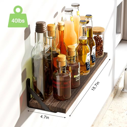 Fixwal Floating Shelves, Width 4.75in Rustic Wood Wall Shelves Set of 8, Wall Storage Shelves for Bedroom, Living Room, Kitchen, Bathroom, Office and Plants (Dark Carbonized Black) - color: Dark Carbonized Black, style: 8pcs