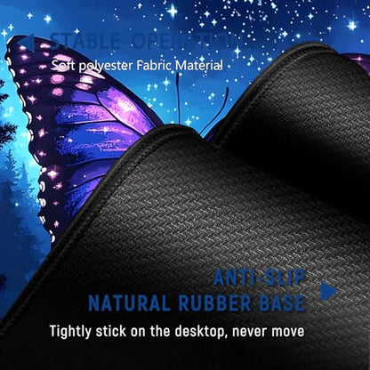 Large Mouse Pad + Keyboard Wrist Rest Set, Extended Gaming Mousepad (31.5X11.8 inch) with Non-Slip Rubber, Ergonomics Memory Foam Mouse Wrist Rest Support, Beautiful Butterfly Pattern XXL Desk Pad - color: Yu-Mouse Pad-3-B44
