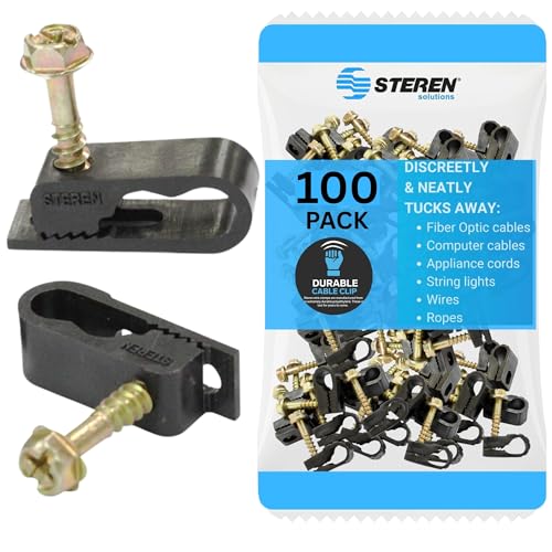 STEREN Coaxial Cable Clips - Cable Holder - Siding Clips for Hanging - Cord Holder for Desk - Cable Clamps - Cord Clip - Wire Organizer Clips - Tv Mount Screws (Black, 100 Count - Dual Screw) - color: Black, size: 100 Count - Dual Cable