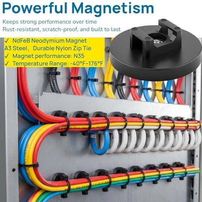 225-Pc Magnetic Cable Ties Set,Magnetic Zip Tie Mounts & Cable Ties | Magnetic Wire Holder, 25 Magnetic Cable Holders & 200 Zip Ties, Magnet Cable Tie Mounts for Cables, Wires, Cords, Hoses-43 mm - size: 43mm