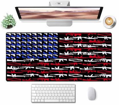 Gaming Mouse Pad, Large Mouse Pads for Desk, Non-Slip Rubber Base Mousepad, Keyboard Mouse Mat, Desk Pad with Stitched Edges, 31.5x15.7 inch Gun Shape of American Flag - color: Gun Shape of American Flag, size: 31.5L x 15.7W inches