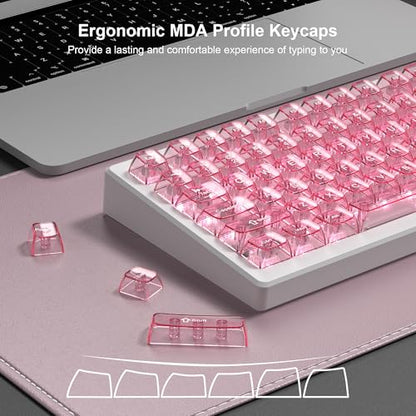 dagaladoo Clear keycaps,Transparent Keyboard keycaps,Jelly Key caps Set,Shine Through keycap，MDA Profile Keyboard caps for Mx Switches Mechanical Keyboard(Pink) - color: Pink