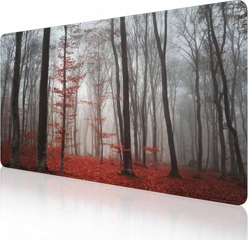 Gaming Mouse Pad Desk Pad,Extended Big Mouse Pad,35.4x15.7 Inch Long Computer Keyboard Mouse Mat Mousepad with Non-Slip Base and Stitched Edge for Gaming and Office Autumn Forest - color: Autumn Forest, size: 35.4L x 15.7W inches