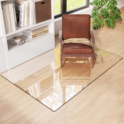 Tempered Glass Chair Mat 55"x36" – Ultra-Clear Office Chair Mat for Hardwood Floors & Low-Pile Carpets – Heavy-Duty 0.2" Scratch-Resistant Surface with Non-Slip Pads – Supports 1,000 lbs - size: 55"x36"