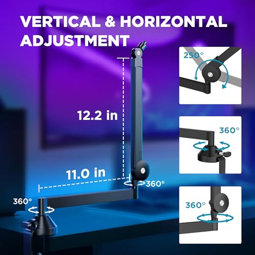 InnoGear Low Profile Mic Arm, 360° Rotatable Microphone Boom Arm Mic Stand for Fifine AM8 K669B Blue Yeti HyperX QuadCast SoloCast AT2020, with Mic Clip 3/8" to 5/8", 3/8" to 1/4" Adapter, Black - color: Black, style: Low-profile A
