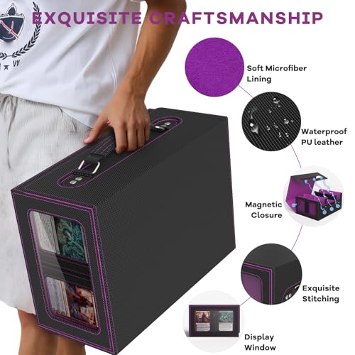 Commander Deck Box for MTG Fits 400+ Double-Sleeved Card Storage, 4 IN 1 Removable Card Case with Multi-purpose Deck Case, Display Window for TCG/PTCG/EDH, 4 Magnetic One Touch Holders(Black Purple) - color: Black Purple
