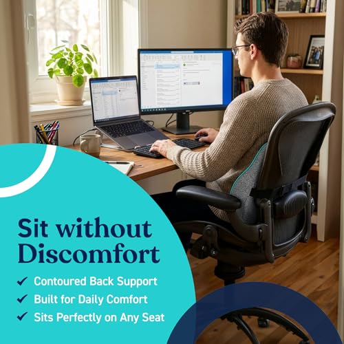 Cubii Cushii V2 Back Support Cushion for Back and Lower Back Pain Relief Universal Fit for Desk, Office, Kitchen Chairs, Couch Cushions with Advanced Lumbar Support - size: 17 Inches