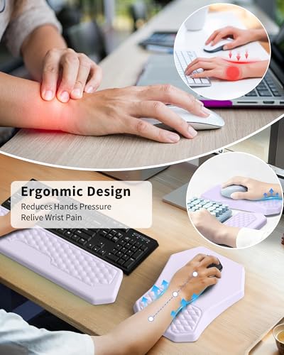 Ergonomic Mouse Pad Wrist Rest Support, Massage Design Surface for Carpal Tunnel Pain Relief, Memory Foam, Non-Slip PU Base for Computer Desk, Purple - color: Purple Mouse Pad