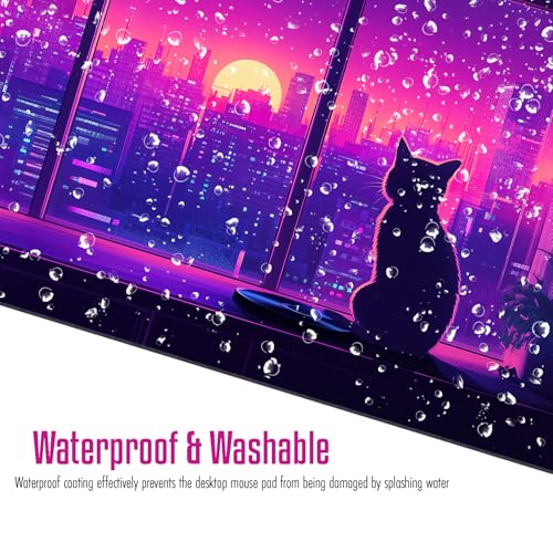 VNDL Large Kawaii Cat Gaming Mouse Pad – Cute Japanese Lofi Anime Desk Mat, Purple XXL Extended Mousepad for Office & Laptop, Waterproof, Non-Slip, Stitched Edges, 31.5 x 15.7 in - color: Purple, Black