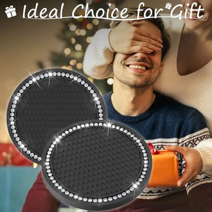 BFXM 2 PCS Bling Cup Holder Coasters for Car, Car Accessories for Women 2.75 inch Diamond Universal Non-Slip Silicone Cup Holder Coasters, Sparkly Bling(White Diamond) - color: Black+Bling White