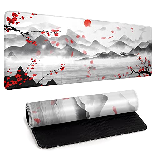 Japanese Cherry Blossom Large Gaming Mouse Pad Sakura Desk Pad Big Mousepad Deskmat Office Decor for Computer 31.5''x11.8'' Desk Organizers and Accessories - color: Cherry Blossom