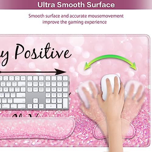 Mousepad Pink, Mouse Pad with Wrist Rest, 4-in-1 Large Mousepad+Keyboard Wrist Rest+Mouse Pad Wrist Support+Cup Pad Set,Ergonomic Mouse Pad,Anti-Slip,Memory Foam Desk Mat for Women Office Gaming - color: Pink Particle