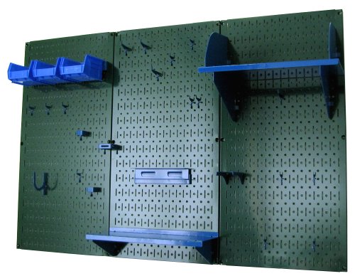 Wall Control Pegboard Organizer 4 ft. Metal Pegboard Standard Tool Storage Kit with Green Toolboard and Blue Accessories - color: Green Pegboard with Blue Accessories