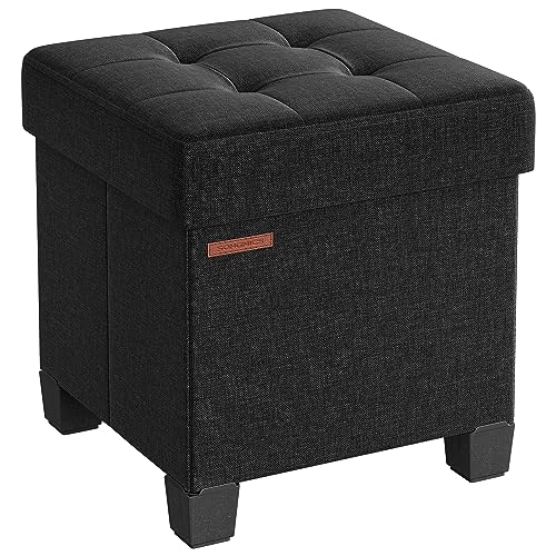 SONGMICS Storage Ottoman, Small Ottoman Foot Rest with Legs, 15 x 15 x 15.7 Inches Foot Stool, Load up to 660 lb, for Living Room, Bedroom, Dorm, Ink Black ULSF014B01 - color: Ink Black, size: 15"D x 15"W x 15.7"H