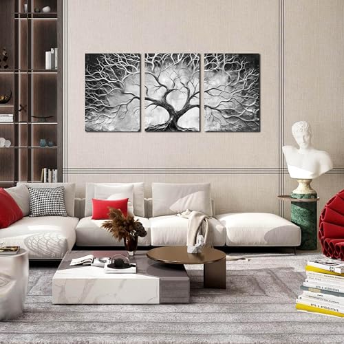 CIRABKY Tree Wall Pictures for Living Room - Black and White Wall Art for Office Decor - Modern 3 Piece Wall Art for Bedroom Size 24" x 36" - color: Black and White, size: 36"L x 24"W x 3 PCS