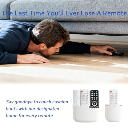 Remote Holder Wall Mount TV FAN Remote Control Holder Bedside Caddy Wall Organizer Phone Holder for Office Adhesive Media Player Controller Holder Box Tray Home Desk Nightstand White 1Big 1Small - color: White