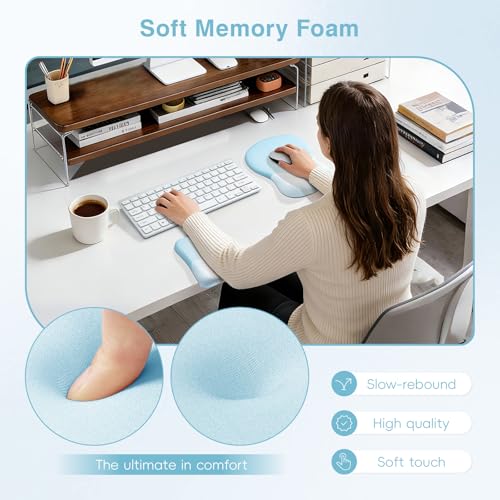 Ospelelf Mouse Pad with Wrist Rest Set Foam L-Shaped Desk Elbow Pad Ergonomic Desk Edge Cushion Anti-Slip Rubber Bottom Office Women Desk Accessories for Computer, Laptop and Gaming, Blue - color: Blue