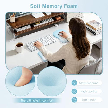 Ospelelf Mouse Pad with Wrist Rest Set Foam L-Shaped Desk Elbow Pad Ergonomic Desk Edge Cushion Anti-Slip Rubber Bottom Office Women Desk Accessories for Computer, Laptop and Gaming, Blue - color: Blue