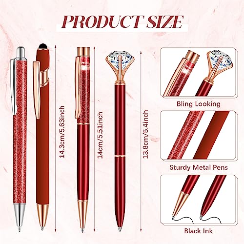 Sabary 8 Pcs Red Pens with Pen Holder for Desk Glitter Crystal Diamond Cute Ballpoint Fancy Pencil Holder Bling Desk Organizer for Women Girls School Office Supplies Wedding Graduation Gifts - color: Red