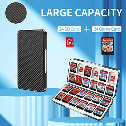 OLDZHU Switch Game Case Holder Compatible With Nintendo Switch & OLED - Storage for 24 Games Cartridges and 24 Micro SD Cards, Portable, Black Texture - color: Black