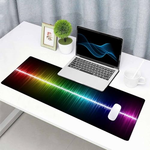 Large Extended Gaming Mouse Pad with Stitched Edges, Non-Slip Rubber Base Mouse Pad for Office, Computer, Keyboard, Laptop and Home Desk Pad 31.5X11.8 Inch Rainbow Audio Wave - color: Rainbow Audio Wave, size: 31.5L x 11.8W inches