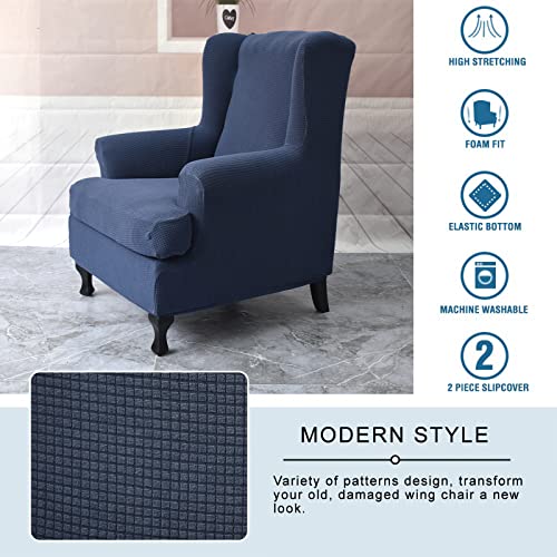 KRFOONN Wingback Chair Covers Slipcovers 2 Piece Stretch Wing Chair Covers Spandex Slipcovers Wingback Sofa Cover Armchair Covers Non-Slip Furniture Protector for Living Room Wingback Chairs, 02 - color: 02
