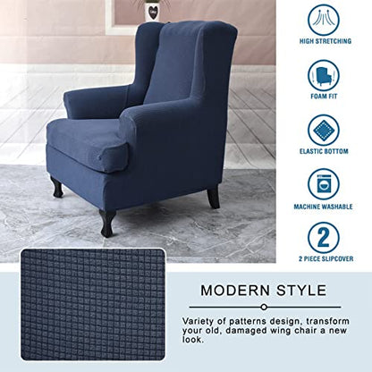 KRFOONN Wingback Chair Covers Slipcovers 2 Piece Stretch Wing Chair Covers Spandex Slipcovers Wingback Sofa Cover Armchair Covers Non-Slip Furniture Protector for Living Room Wingback Chairs, 02 - color: 02