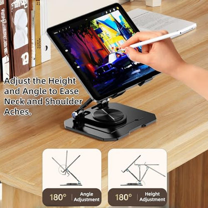 Ultra-Stable 360° Rotatable Metal Tablet Stand, Adjustable Folding Desktop Stand for iPad/iPhone/Switch, Universal Use for Office/Movie/Studying/Drawing/Gaming, Silver - color: Soccer Stand - Silver