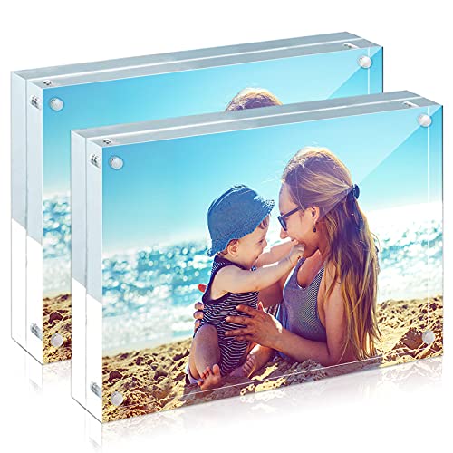 HELPLEX Acrylic Frame, 2 Pack 4x6 Acrylic Picture Frames, 20mm Thicker Frameless Clear Frame Double Sided Magnetic Frame, Free Standing Desktop Display - size: 4x6(2 PACK)