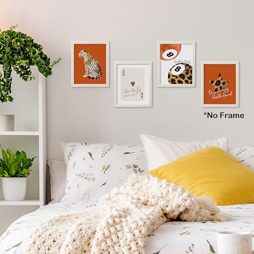 TLESKE Orange Preppy Cheetah Leopard Posters Prints Unframed 8x10 Set of 4, Orange Trendy Lucky 8 Balls Wall Art Prints Decor for Teen Girls Dorm Bedroom, Retro Cheetah Print Wall Pictures - color: orange cheetah, size: 10L" x 8W"