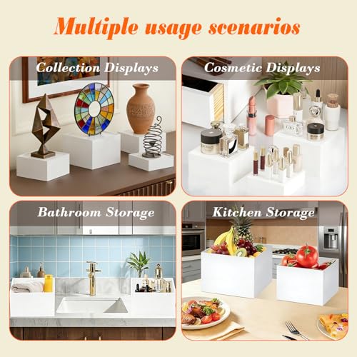 8PCS Buffet Risers Acrylic, 10" 9" 8" 7.5" 6.8" 6" 5" 4" Large Tiered White Display Stand for Dessert,Jewelry,Collectibles,Hollow Nesting Riser Set for Party,Wedding & Retail Counter, Easy Storage - color: 8PCS White