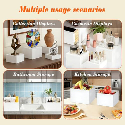 8PCS Buffet Risers Acrylic, 10" 9" 8" 7.5" 6.8" 6" 5" 4" Large Tiered White Display Stand for Dessert,Jewelry,Collectibles,Hollow Nesting Riser Set for Party,Wedding & Retail Counter, Easy Storage - color: 8PCS White