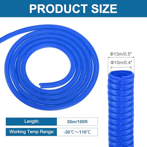 MECCANIXITY 3/8 Inch 100ft Split Wire Loom Tubing, Flexible Cord Protectors with Installation Tool Cable Management Sleeve Conduits Cover for Office Home Electrical Automotive Wires, Blue - color: Blue, size: 3/8 Inch 100ft