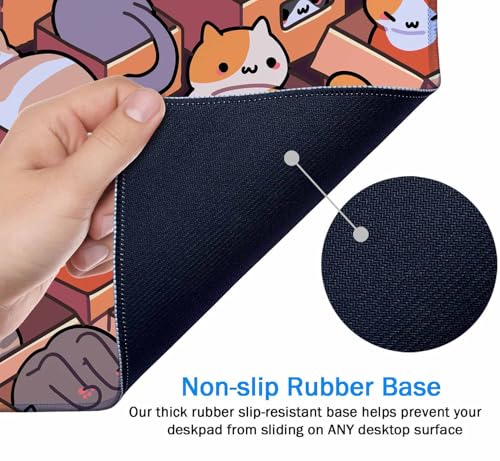 Gaming Mouse Pad, XXL Extended Computer Keyboard Long Mouse Mat, Large Desk Pad for Office Laptop, Non-Slip Rubber Base with Stitched Edge Mousepad, 31.5X11.8 inch Cute Cartoon Cat - color: Cute Cartoon Cat, size: 31.5L x 11.8W inches