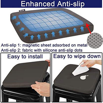 BUYUE Enhanced Anti-Slip Magnetic Bar Stool Cushion 1 Piece, Luxury PU Leather Waterproof Small Seat Cushion for Café Bistro Stackable Metal Stool (Square, Brown, 1) - color: Brown, style: Square-1 Pcs