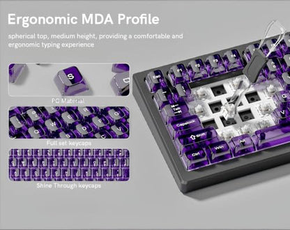dagaladoo Purple Clear Keycaps,Glossy Jelly Keyboard caps tranlucent Set | Transparent keyboard keycaps ceramic style,MDA Profile,115 keys PC keycaps for Mechanical Keyboard with MX Switches - color: Purple